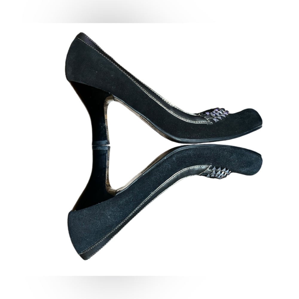 Vintage Style Kenneth Cole Reaction Black Suede & Metallic Pumps 8 M - Picture 2 of 5